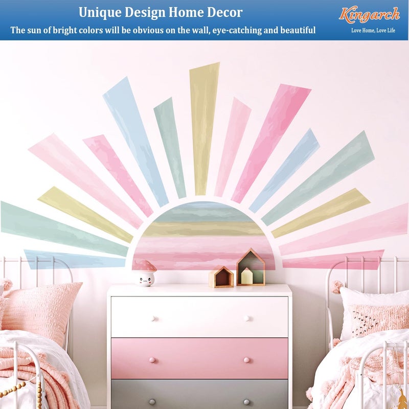 Kingarch Large Boho Half Sun Wall Decals, Sunshine Peel and Stick Fabric Nursery Wall Decor, Removable Home Room Decor Murals Stickers for Kids Girls Toddler Bedroom Living Room Playroom - Image 3